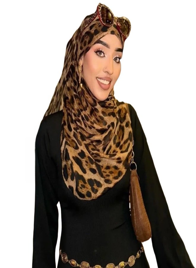 ZGMYC حجاب نسائي أنيق بنقشة جلد النمر من ZGMYC، حجاب جيرسي فوري، غطاء رأس شفاف، وشاح شاطئ، شال واقٍ من الشمس - Image 1